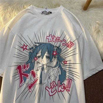 Ženske majice Y2K Anime Kawaii Letnik Priložnostne Prevelik T-shirt Ženski Harajuku Poletje Moda Kratek Rokav, O-Izrez Obleke Vrhovi