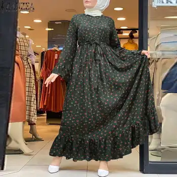 Ženske Muslimanskih Dolga Obleka Ohlapno Haljo Priložnostne Print Maxi Sundress ZANZEA 2022 Pomlad Dame, Dolge Vestidos Povoj turška Obleka 1