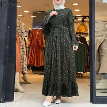 Ženske Muslimanskih Dolga Obleka Ohlapno Haljo Priložnostne Print Maxi Sundress ZANZEA 2022 Pomlad Dame, Dolge Vestidos Povoj turška Obleka 2