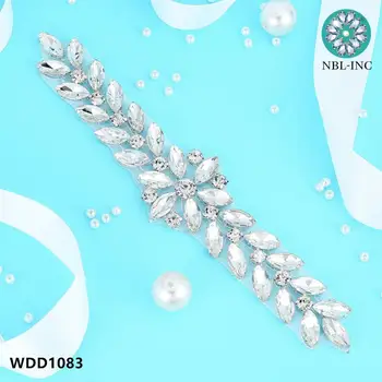 （1PC）Poročni Srebrna kristalno nosorogovo pearl aplicirano pasu poroko krila pribor WDD1083
